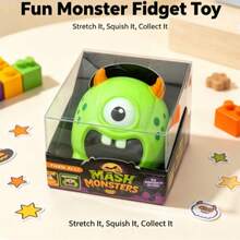 Mash Monsters Squishy Toy, Green One-Eyed Monster Smusher Squishy Slow Rising Soft TPR Squeeze Stress Relief Toy, Anti-Anxiety Fidget Sensory Toy For Kids Adults Halloween Party Gift - Multicolor - View 3