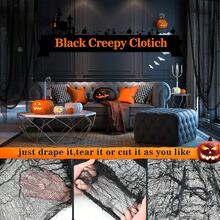 1/2pcs Black Halloween Decorative Fabric, Tear-Resistant Horror Gauze, Suitable For Yard, Porch, Tree Branches, Haunted House, Stair Railing, Backdrop Wall, Indoor And Outdoor Decoration - Black - View 6