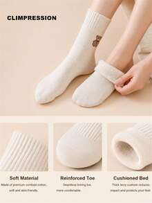 CLIMPRESSION Women Cute Bear Crew Socks, Casual Cotton Knit Socks, Lovely Cartoon Bear Knitting Mid‑Calf Socks For Daily Wear - Multicolor - View 3