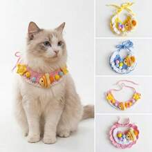 Cute Crochet Cat Bib, Tropical Fish Pattern, Handmade Pet Scarf, Suitable For Dogs And Cats, Soft Knitted Collar, With Pom Pom, Fun Pet Photo Prop, Birthday Party Gift - Multicolor - View 2