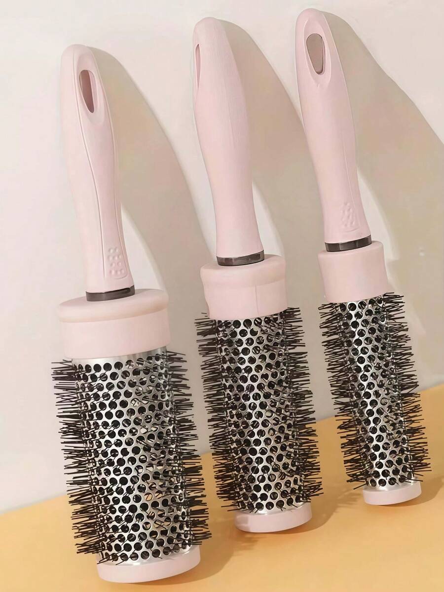 1pc/Pink Round Brush - Hair Styling Comb, Round Curling Roller Aluminum Tube Brush, Bangs Styling Tool, Hair Comb, Air Curling, Suitable For Curly Hair - Styling - Multicolor - View 1