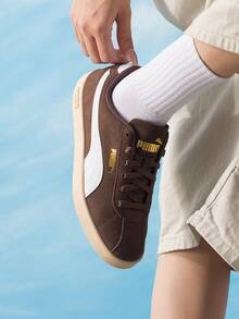 Puma Club II 男女款經典復古訓練鞋 舒適透氣輕量運動休閒運動鞋 397444-15 - 棕色-彪馬白-金色 - 查看 3