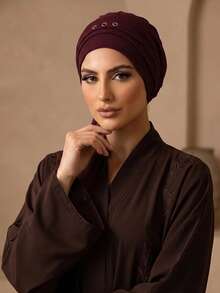 2pcs/Ste Hijab Wanita Muslim, Turban Rajut Bergaris dari Poliester, Penutup Kepala Islami Sederhana untuk Wanita Muslim, Cocok untuk Perjalanan, Sholat, dan Aktivitas Sehari-hari - Merah - View 1