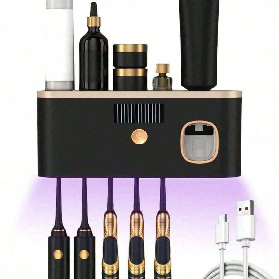 1pc UV Toothbrush Sterilizer With Storage Box, Toothbrush Holder, Disinfection And Timer Function, Rechargeable Wireless Wall-Mounted Toothbrush Sterilizer, Suitable For Bathroom, Back To School Essential