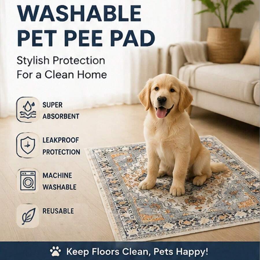 1pc Decorative Dog Pee Pad Carpet, Waterproof Absorbent Pet Mat, Non-Slip Floor Protector, Suitable For Small And Medium Dogs, Fashionable Home Carpet, Blue And Gray Available - one-size - View 1