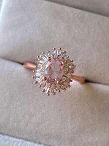 Elegant Luxury Rose Gold Women Ring Inlaid Pink Cubic Zirconia Suitable For Wedding & Dating Romantic Confession Gift For Her. - Rose Gold - View 5