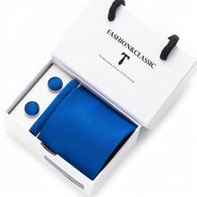 AlanKing Men's Tie, Pocket Square And Cufflinks 3-Piece Set, White Drawer Gift Box, Essential Holiday Gift Choice, Suitable For Formal Business And Weddings - Multicolor - View 8