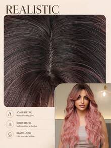 Wig Sintetis Panjang Bergelombang Longgar Motif Kupu-kupu Merah Muda Gradien 26 Inci, Serat Tahan Panas, Belahan Tengah, Gaya Alami Bervolume, Cocok untuk Halloween, Thanksgiving, Natal, Acara Cosplay, Aksesori Festival, dan Ekstensi Rambut - MultiWarna - View 7
