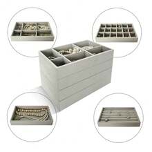 Stackable Jewelry Organizers And Storage With Velvet Jewelry Trays, Earring Organizer And Jewelry Drawer Organizer Inserts For Drawers - Grey - View 9