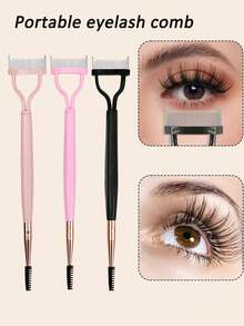 2-In-1 Eyelash Comb & Separator, Portable Metal Tooth Eyelash Brush, Dual-Ended Mascara Brush Head For Makeup And Grooming - Multicolor - View 3