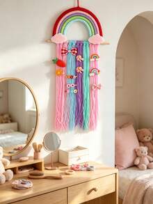 Rainbow Macrame Hair Clip Holder Wall Hanger, Baby Girls Hair Accessories Storage Organizer For Nursery Room Decor - Multicolor - View 9