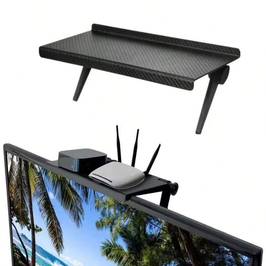 Adjustable TV Screen Top Storage Shelf Computer Monitor Screen Top Storage Rack TV Media Box Router Shelf Rack Home Organizer - Black - View 1