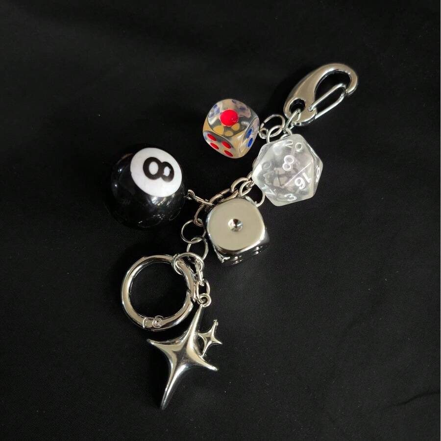 Mini Black Eight Ball Dice Beaded Backpack Pendant Handmade DIY Ornament Vintage Keychain, Suitable As A Gift Bag Pendant, Keychain, Car Pendant - Multicolor - View 1