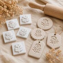 12pcs Flower Shaped Plastic Clay Stamp - Multi-Functional DIY Pottery Embossing Tool, Suitable For Clay, Wax, Resin, Handmade Crafts Embossed Jewelry | Suitable For Crafters, Hobbyists And DIY Enthusiasts - White - View 2
