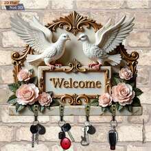 Vintage White Dove Rose Key Holder Wall Mount Wooden Key Hanger With 4 Metal Hooks European Style Decorative Key Rack For Entryway Door Room Home Wall Decor Housewarming Gift - View 5