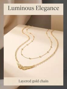 1pc European & American Style Personalized Versatile Minimalist Elegant Casual Creative Design Double Layer Wing Waist Chain - Yellow Gold - View 2