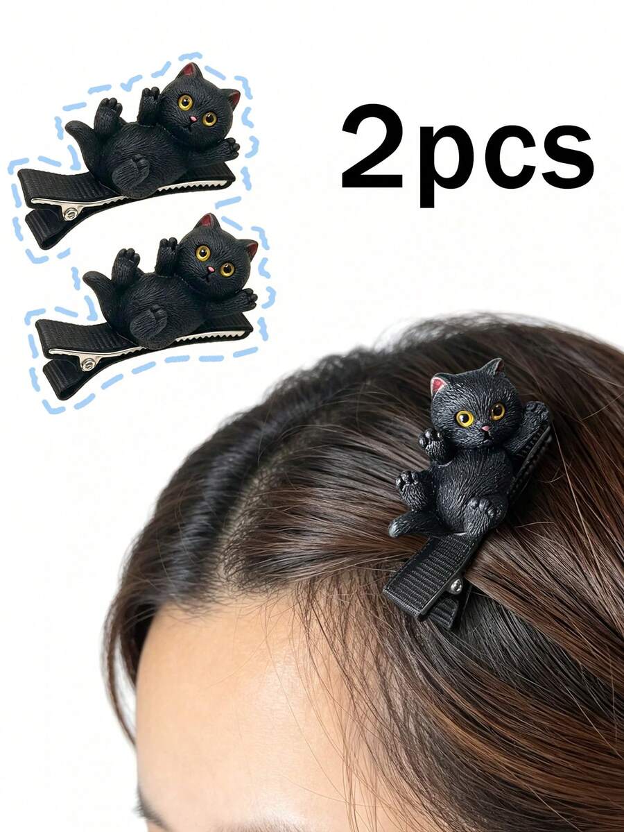 Halloween Playful Black Cat Cute Kitten Hair Clip, Cat Pattern Hair Clip, Suitable For Casual, Daily Styling, Party, Birthday, Gift, Travel And Other Occasions, Perfect For Daily Outings - Multicolor - View 1