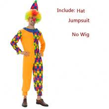 Halloween Men's Clown Costume Set Adult Classic Circus Jumpsuit With Hat Plus Size S M L Without Wig - Multicolor - View 6