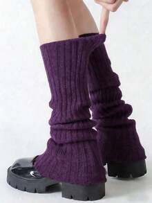 1 Pair Women's Ribbed Knit Leg Warmers, Solid Color Flare Cuff Loose Slouch Socks, Casual Y2K Layered Boot Covers, Suitable For Daily And Party Wear - Multicolor - View 18