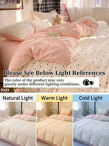 2/3pcs Floral, Striped & Plaid Pattern Duvet Cover Set, 1 Duvet Cover & 1/2 Pillowcases (No Filling), Soft & Breathable Washable Fabric, Suitable For Double, Queen, King Bed, Machine Washable - Pink - View 3