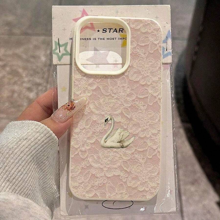 1件個性化天鵝波點圖案美學圖形黑色液態直邊手機殼,適用於 iPhone 16/16 Pro/16 Plus - 彩色 - 查看 1
