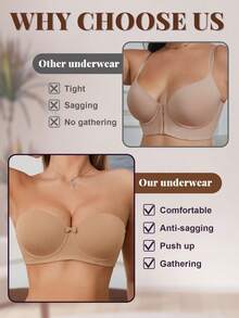 Women's Strapless Push-Up Bra, Comfortable Breathable Detachable Transparent Straps Bra, With Underwire Support And Cute Bow Decor - Coffee Brown - View 8