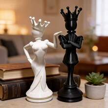 3D Printed Chess King & Queen Sculpture, Creative Home & Office Desktop Decor, Chess Fan Collectible Craft - Multicolor - View 2