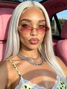 1PC Frameless Y2K Women's Fashion Glasses, Outdoor Vacation Beach Seaside Accessory, Futuristic Metal Tech Style - Pink - View 1
