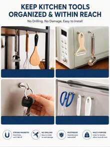 20/10/5/1pc/Set Strong Neodymium Magnet Hooks, Rust-Proof Stainless Steel No-Drill No-Nail Magnetic Hooks, High Load-Bearing Multi-Purpose Hooks, Suitable For Kitchen Refrigerator, Grill, Garage, Storage Room, Home Organization - Silver - View 3