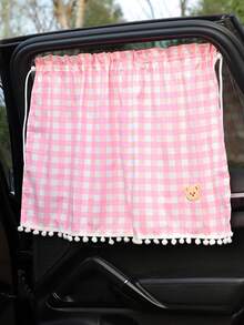 2pcs/1pc Universal Car Rear Window Sunshade, Suction Cup Rear Seat Curtain, Cute Plaid Bear Design Car Sunshade (Bear Pattern Randomly Sent) - A - View 10