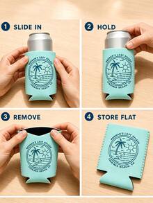 1pc Personalized Can Cooler, Custom Text Can Cooler Sleeve, Beach Party Drink Holder, Tropical Celebration Favor. - Multicolor - View 5