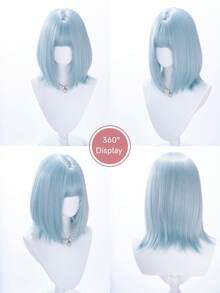 alicegarden 16-Inch Long Synthetic Wig Featuring A Natural Straight Style A Stunning Dusty Blue. Designed With Bangs , This False Hairpiece Is Perfect For Ms Daily Party Cosplay Use, Offering A Natural And Natural Durable Wig Gift For Ladies., Halloween - Dusty Blue - View 9
