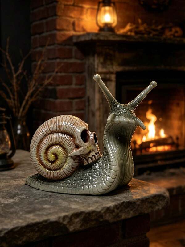 1pc Gothic Snail Resin Figurine, Skull Snail & Alien Monster Snail Statue, Halloween Dark Style Desktop Ornament, Home Micro Landscape Decor Craft