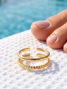 2Pcs Minimalist Gold Toe Rings Smooth & Triangle Textured Design ...