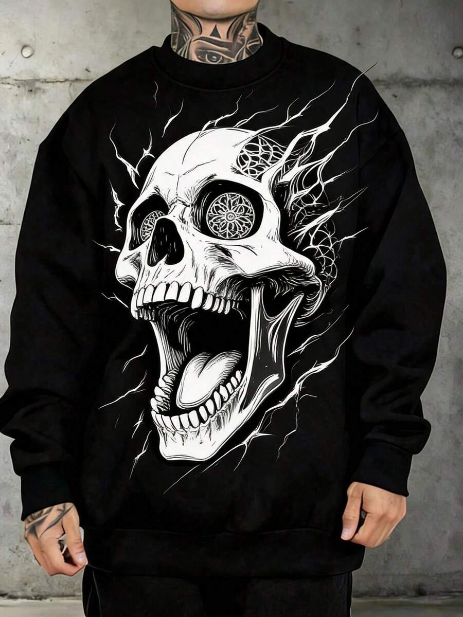 Men Plus Size Zip-Up Sweatshirts - Black - View 1