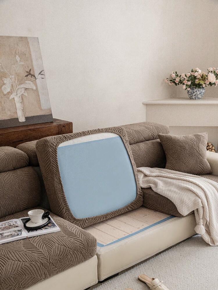 1pc Minimalist Solid Color Thick Elastic Sofa Seat Cushion Cover, Backrest Cover, Dustproof, Stain-Resistant, Easy To Remove And Wash, Suitable For Living Room Decor, All Seasons - Brown - View 9