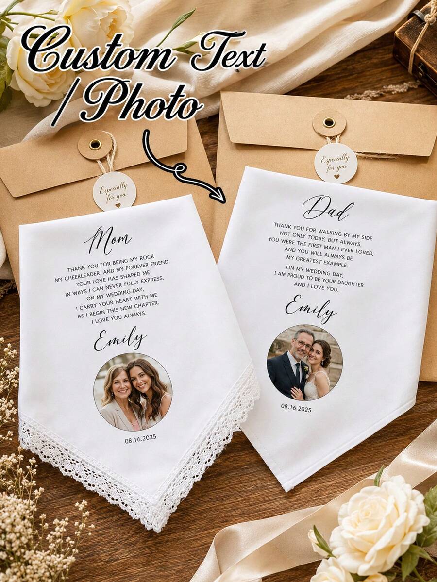 Custom Photo Wedding Handkerchief: Gift, Mother Of The Bride Gift, Parents Wedding Gift, Wedding Keepsake, Wedding Handkerchief, Gift - Multicolor - View 1
