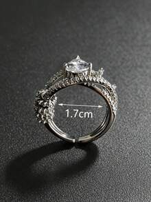 1pc Premium New Unique Multi-Layer Wrap Design Ring With Cubic Zirconia, Open Band, Niche Design For Women's Daily Wear - Silver - View 3
