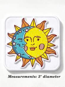 1pc/2pcs/3pcs/4pcs Hippie Sun Moon Face Embroidered Iron‑On Patch, Celestial DIY Applique For Denim Jacket Backpack Clothing Decoration - Multicolor - View 3