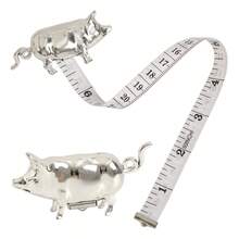 1pc Vintage Style Pig Mini Tape Measure, Retro Metal Pig Soft Tape Measure For Sewing And Crafts, Cute Pig Sewing Tape Measure Tool, Unique Gift For Quilters, Crafters And Collectors - Silver - View 1