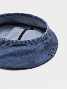 1pc Women's Vintage Distressed Washed Denim Pocket Beret Hat, Large Head Circumference, Versatile Elegant Painter Cap, Octagonal Hat - Blue - View 4
