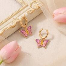 1 Pair Zinc Alloy Fashion Elegant Style Gradient Oil Drop Butterfly Gold Ear Cuffs Clip-On Dangle Hoop Earrings - Earrings - View 2