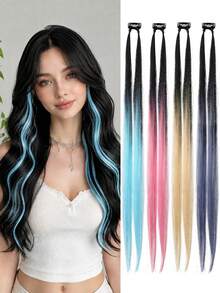 2pcs Gradient Color Clip-In Hair Extensions, Long Straight Gradient Hair Extensions With Clips, Suitable For Daily Wear, Party, Cosplay And Holiday Dress-Up - Multicolor - View 1