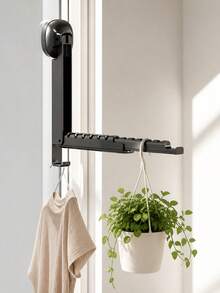1/2pcs Suction Cup Telescopic Clothes Drying Rack, Wall-Mounted Hanger, No Drilling Foldable, Suitable For Various Clothes Hangers, Towels, Applicable To Bathroom, Balcony, Indoor Window - Multicolor - View 8
