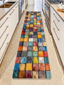 1 pieza Alfombra de estilo moderno con piedras de colores, alfombra decorativa, decoración de dormitorio, alfombra pequeña, alfombra, decoración del hogar, alfombra de sala de estar, alfombra pequeña de sala de estar, alfombra de dormitorio, decoración del hogar de sala de estar, alfombra para exteriores, alfombra lavable - Multicolor 4 - Ver 1
