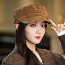 Vintage British Style Beret Hat Autumn/Winter Women's Fashion Octagonal Cap Premium Warm Newsboy Cap Flat Top Newsboy Cap Korean Style Versatile Solid Color Suede Polyester Fiber Baseball Cap - Hat - View 10