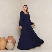 NM Nama Marie Navy Blue Square Neck Long Dress - Navy Blue - View 7