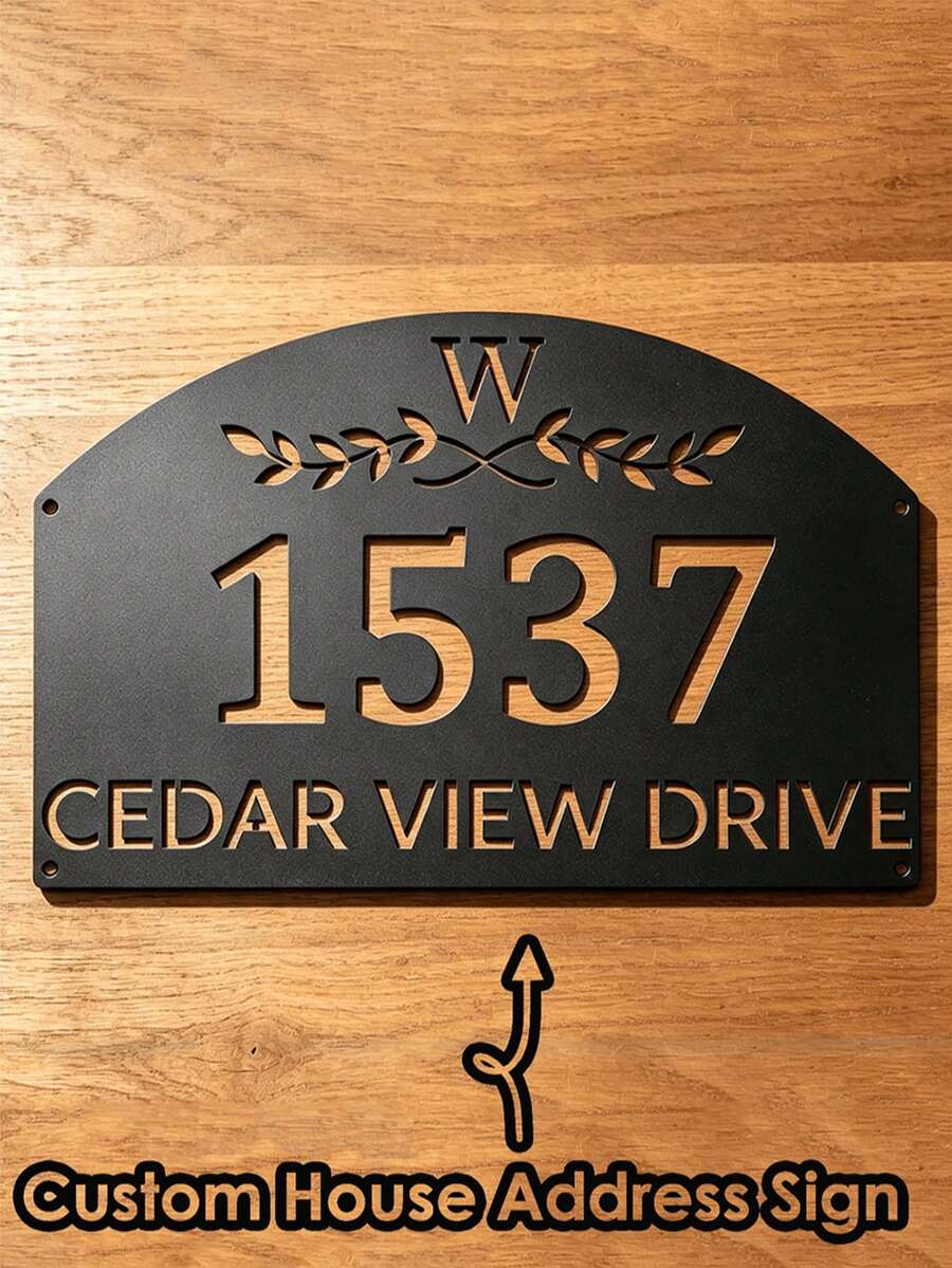 4 Sizes Available! Customized Metal Address Plate, Personalized Door Number And Street Name Plaque - Black - View 1