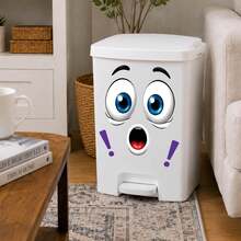 Funny Cartoon Big Mouth Face Trash Can Sticker, Waterproof Removable Vinyl Trash Can Decal, 2D Flat Pattern Outdoor Yard Porch Trash Can Decoration, DIY Peel And Stick Creative Home Garden Cabinet Decor - Face Trash Can Stickers - View 6