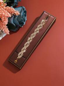 1pc Rhinestone Decorated Braided Shiny Evening Bracelet - Gold - View 2